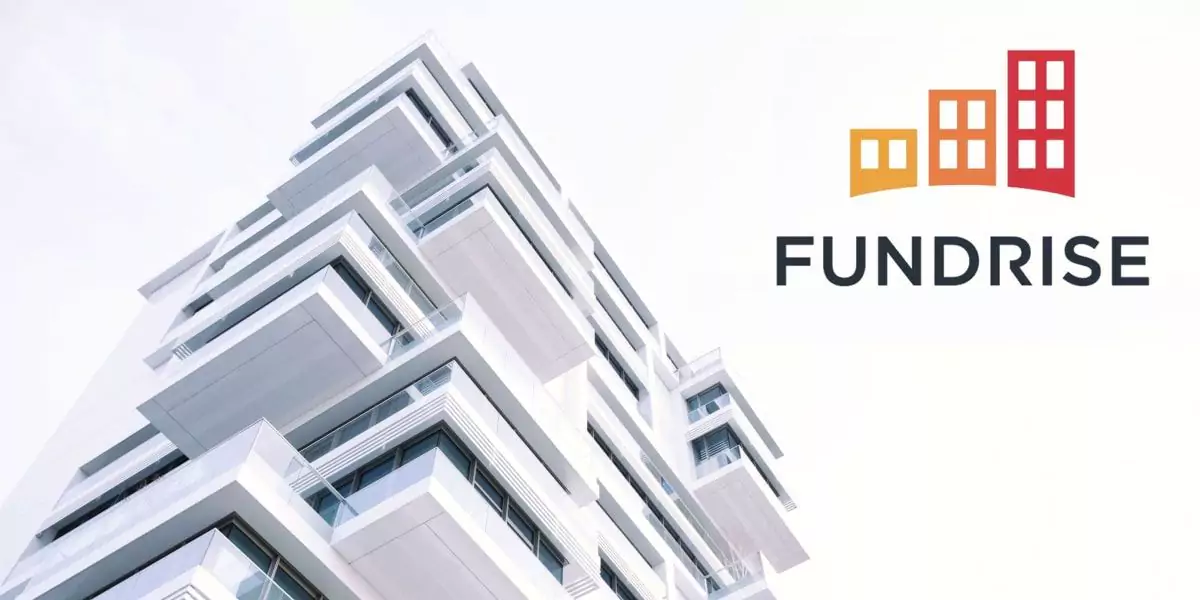 Modern multi-story building with the Fundrise logo superimposed on the image, symbolizing the company's connection to real estate investment.