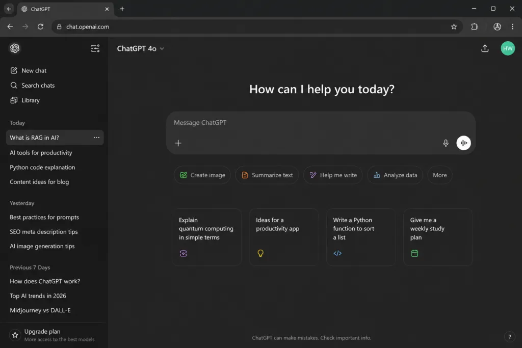 ChatGPT dark mode interface on desktop