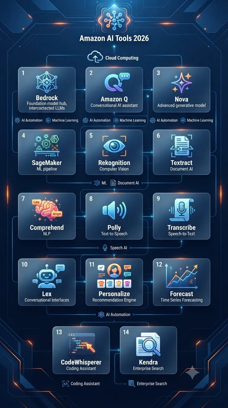 infographic summarising the best Amazon AI tools in 2026