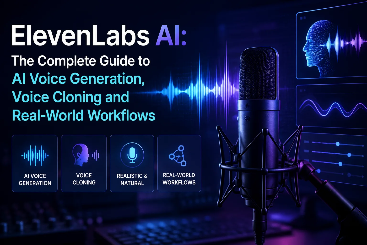 ElevenLabs AI complete guide showing AI voice generation, voice cloning and real-world voice workflows
