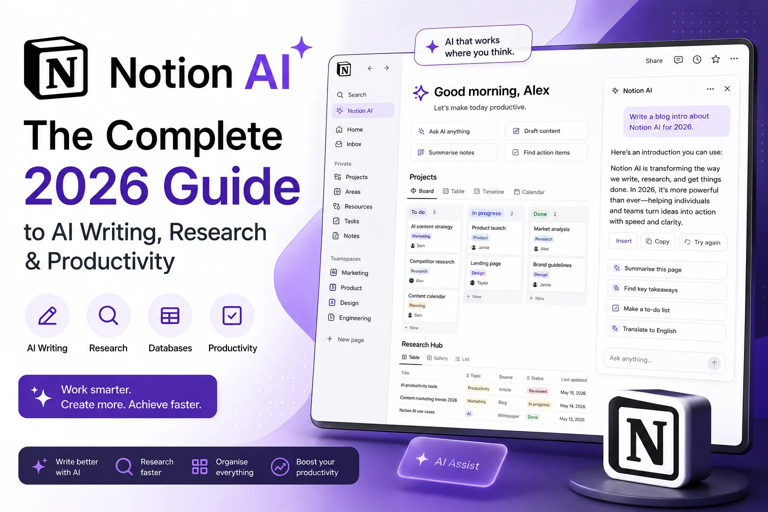 Notion AI 2026 guide for AI writing, research, databases and productivity